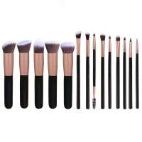 High quality private label 14pcs black wooden handle beauty tool makeup brush set